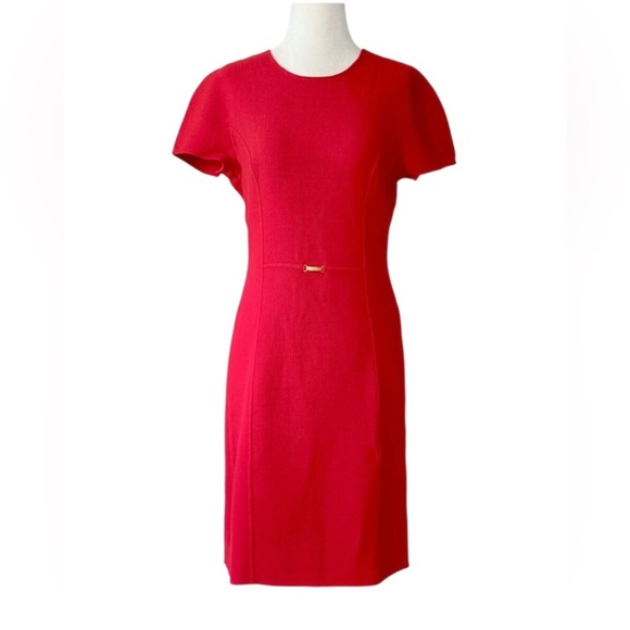 ESCADA scoop neck Red Wool Back Zipper Day 2 nite Classic Midi dress 38 - Picture 1 of 5